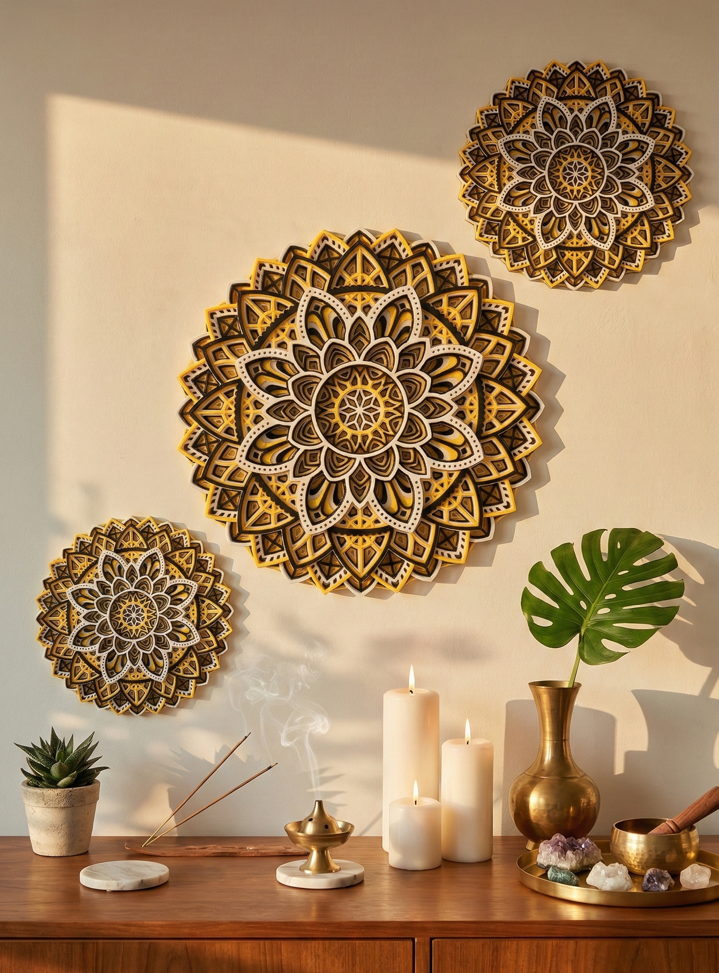 Premium Gold Mandala Wall Decor | Layered Mandala Art – Choose Your Size (22cm, 30cm, 45cm)
