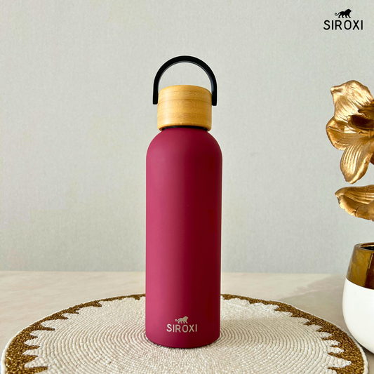 SIROXI Vacuum Insulated Stainless Steel Water Bottle 500 ml – Hot & Cold Flask with Leakproof Bamboo Lid Handle for Office, Gym & Travel (5 Colours)