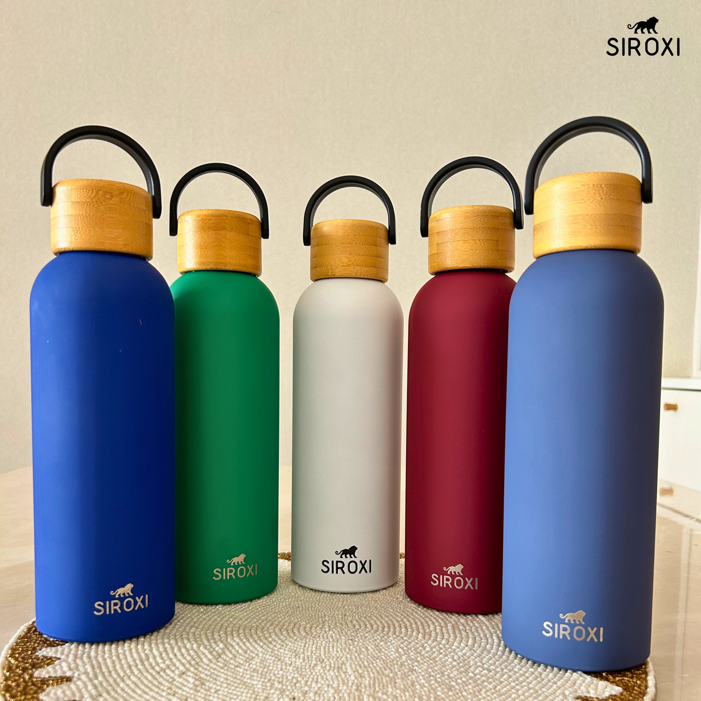 SIROXI Vacuum Insulated Stainless Steel Water Bottle 500 ml – Hot & Cold Flask with Leakproof Bamboo Lid Handle for Office, Gym & Travel (5 Colours)