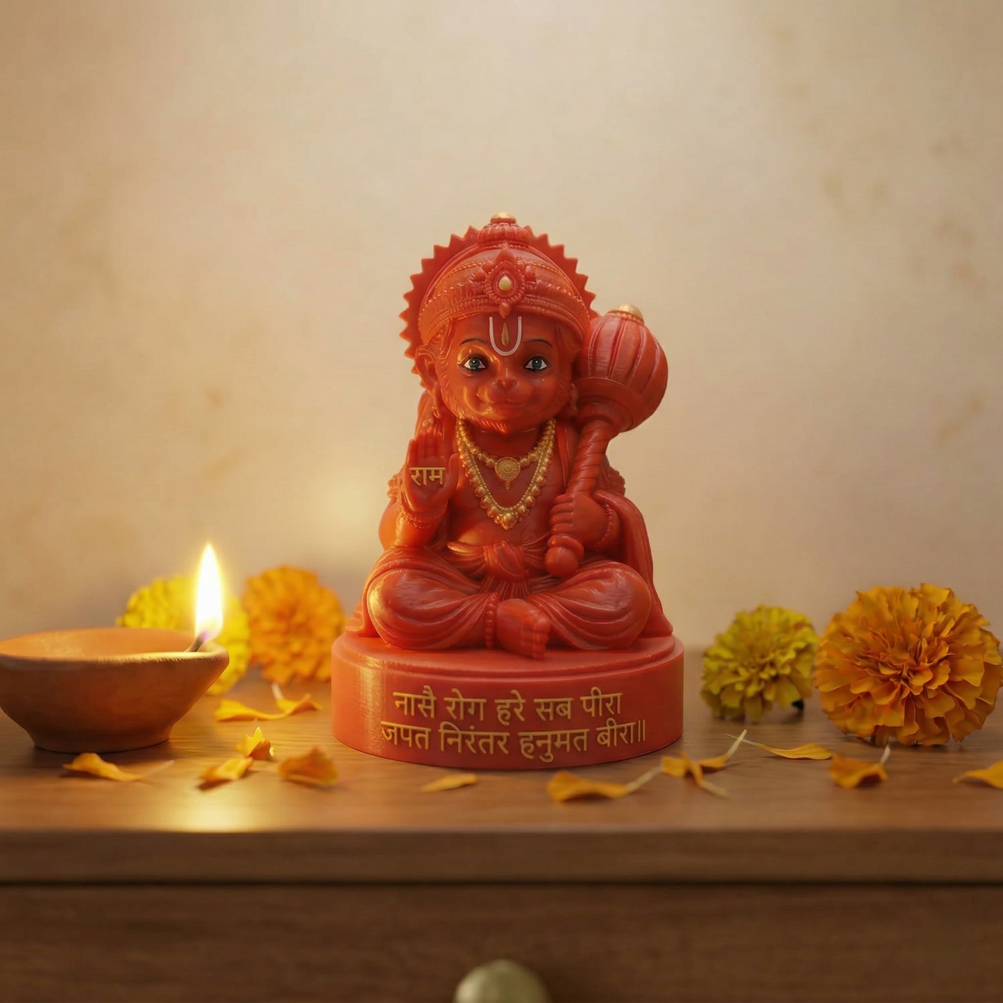 Premium 3D Printed Red Hanuman Idol - Luxury Home Decor, 8cm Lord Hanuman Statue for Pooja, Office Desk, Car Dashboard