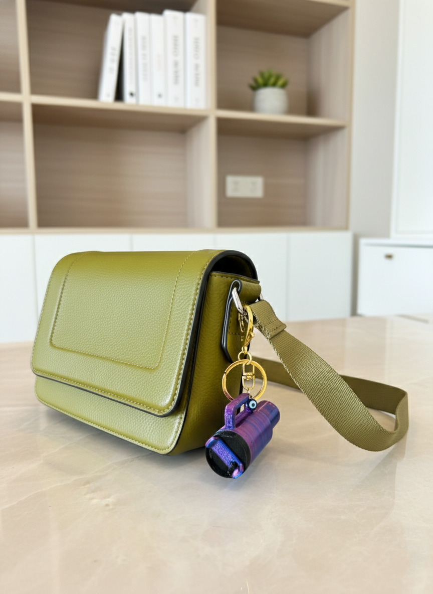 Vibrant 3D Printed Tumbler Keychains – Choose Your Color (Green, Purple, Red) – Cute Bag & Key Accessory