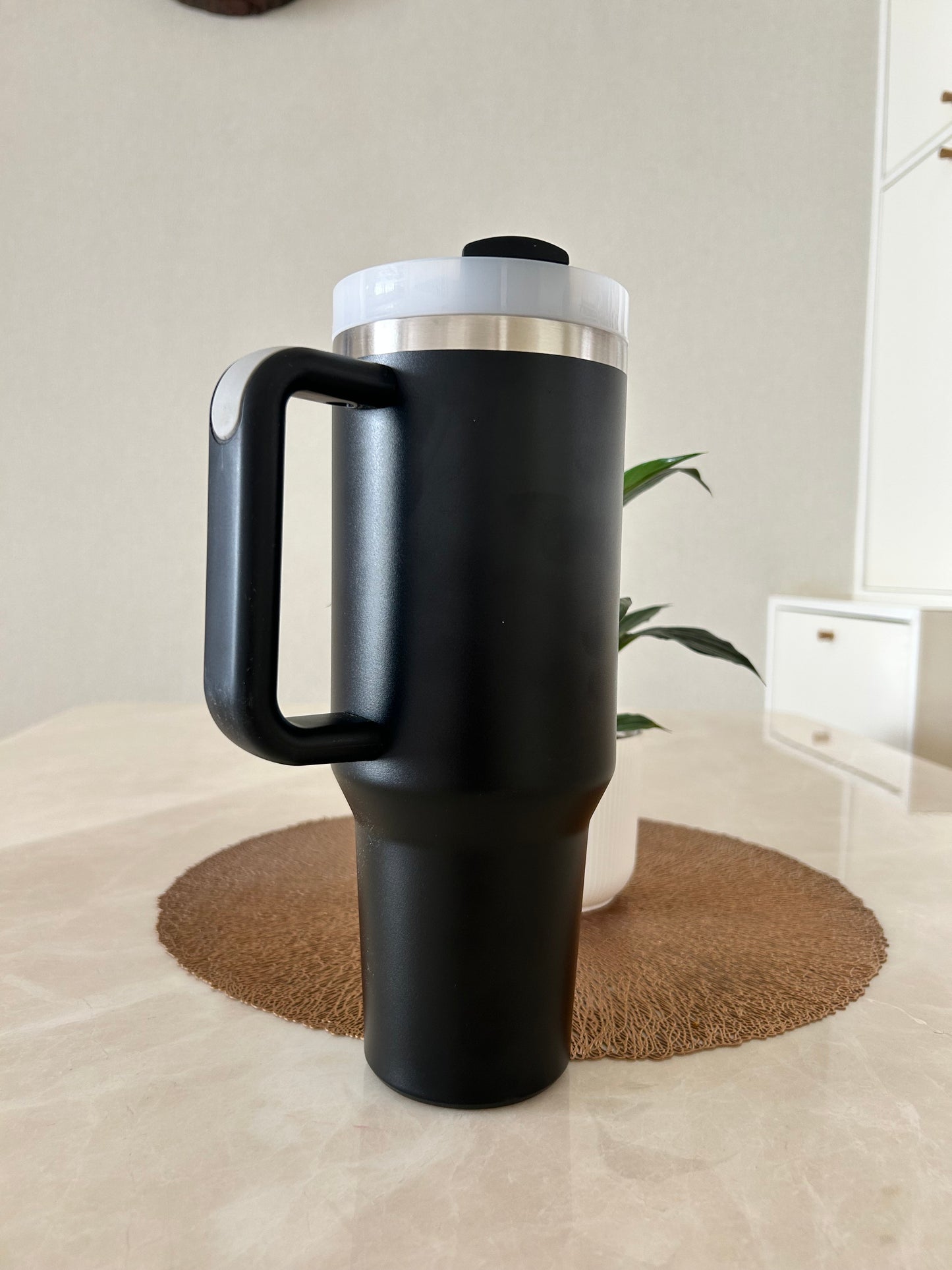 1200 ml Stainless Steel Travel Mug with Handle – Large Capacity Insulated Cup with Sliding Lid for Coffee, Tea & Water (Black, Off White, Pastel Pink)