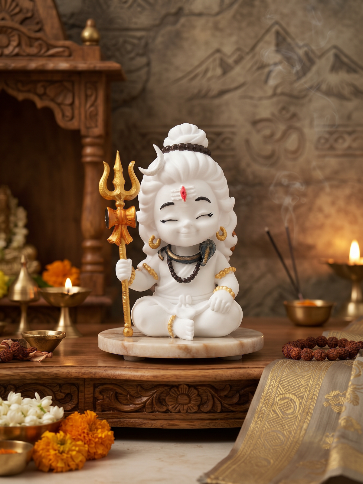 Premium 3D Printed Child Shiva Idol | Luxury Home Decor - 8cm Lord Shiva Statue for Pooja, Office Desk, Study Table, Car Dashboard
