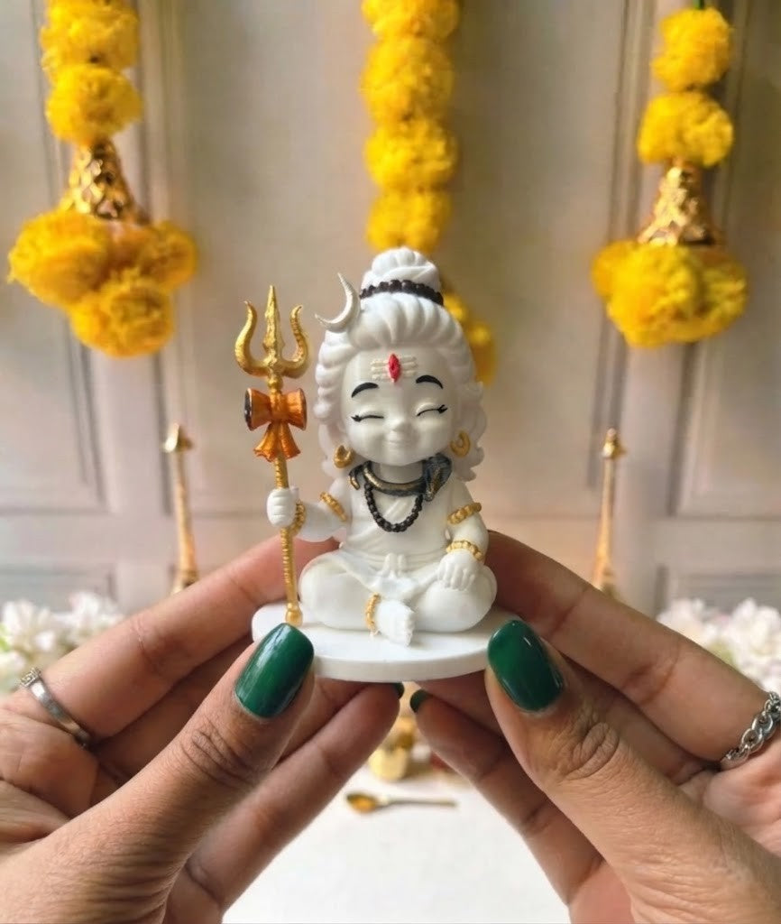 Premium 3D Printed Child Shiva Idol | Luxury Home Decor - 8cm Lord Shiva Statue for Pooja, Office Desk, Study Table, Car Dashboard