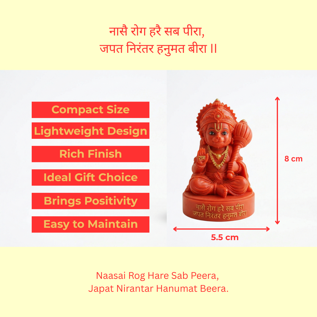 Premium 3D Printed Red Hanuman Idol - Luxury Home Decor, 8cm Lord Hanuman Statue for Pooja, Office Desk, Car Dashboard
