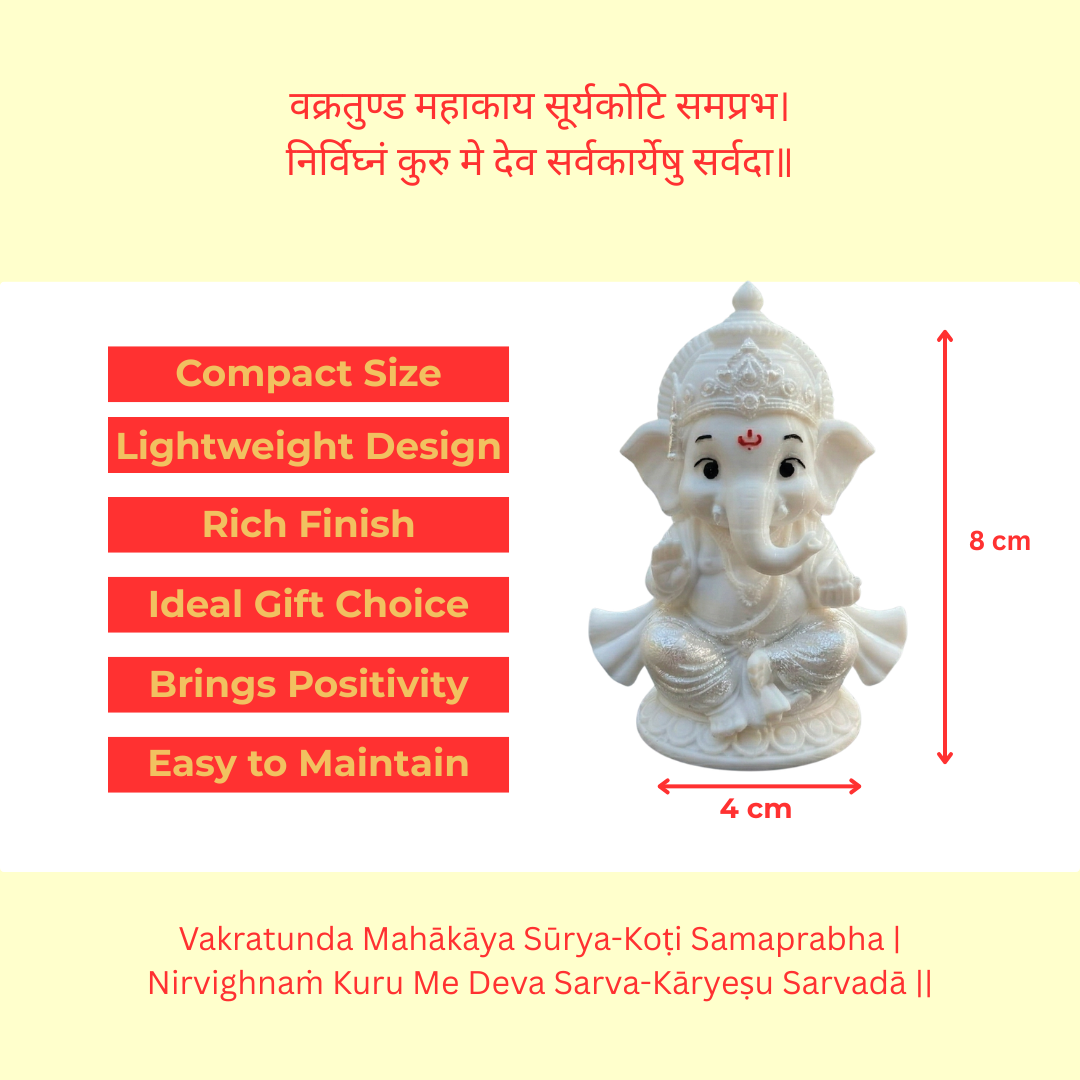 Premium 3D Printed Ganesha Idol | Luxury Home Decor - 8cm Lord Ganesha Statue for Pooja, Office Desk, Car Dashboard