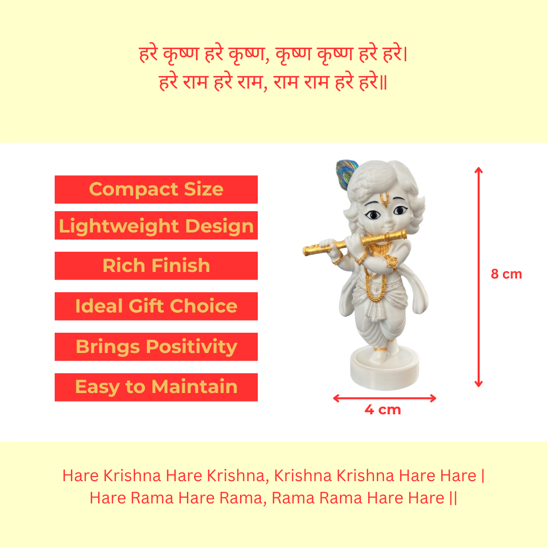 Premium 3D Printed Krishna Idol - Luxury Home Decor, 8cm Lord Krishna Statue for Pooja, Office Desk, Car Dashboard