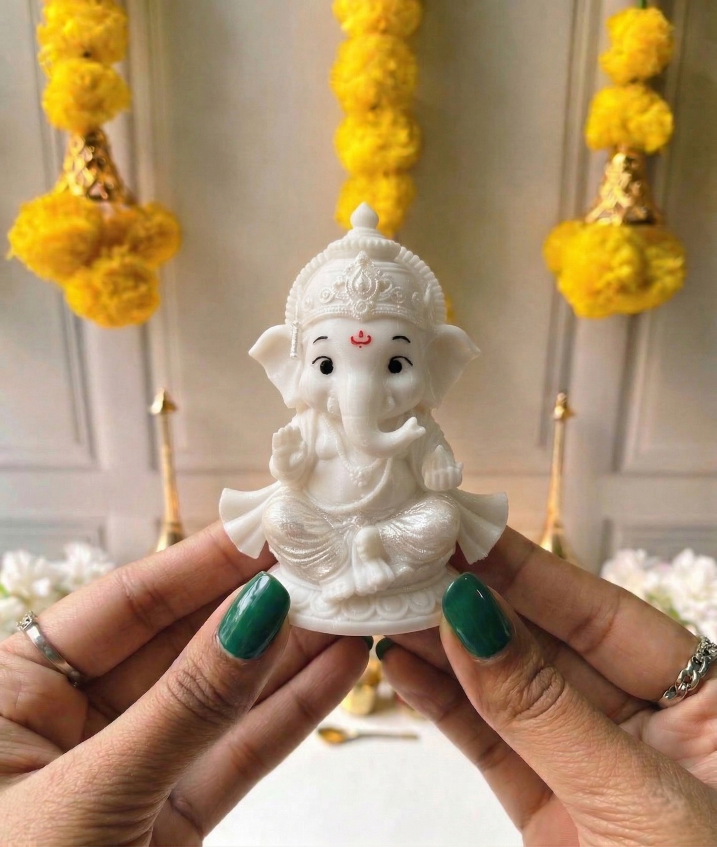 Premium 3D Printed Ganesha Idol | Luxury Home Decor - 8cm Lord Ganesha Statue for Pooja, Office Desk, Car Dashboard