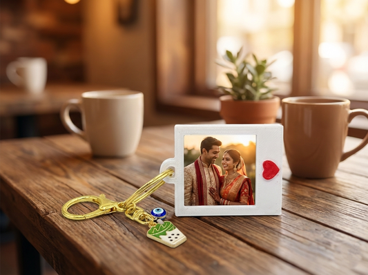 Personalized Polaroid‑Style Photo Keyring with Charm – Custom Couple Gift
