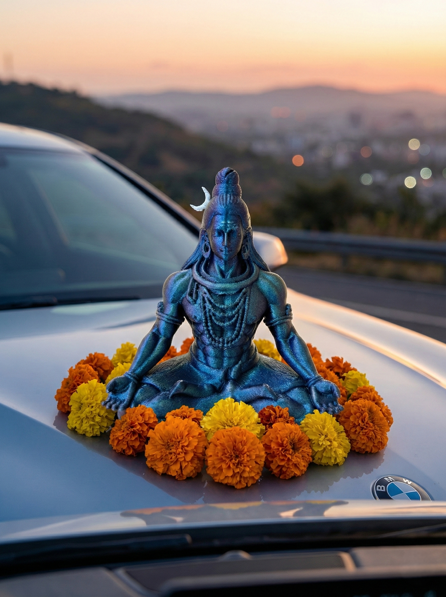 Premium 3D Printed Iridescent Blue Shiva Idol | Luxury Home Decor - 9.5cm Lord Shiva Statue for Pooja, Office Desk, Car Dashboard