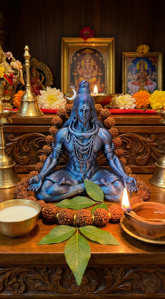 Premium 3D Printed Iridescent Blue Shiva Idol | Luxury Home Decor - 9.5cm Lord Shiva Statue for Pooja, Office Desk, Car Dashboard