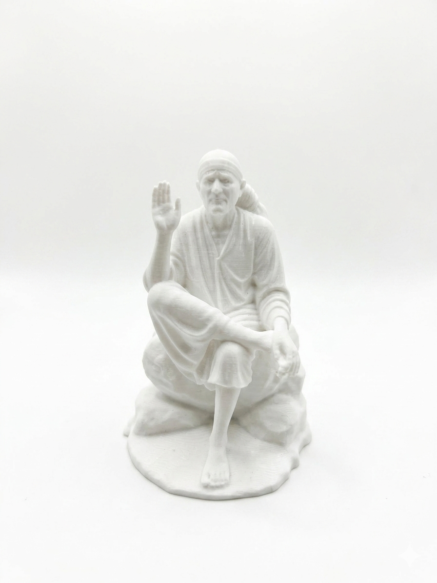 Premium 3D Printed Sai Baba Idol - Luxury Home Decor, 8 cm Idol for Pooja, Office Desk, Car Dashboard