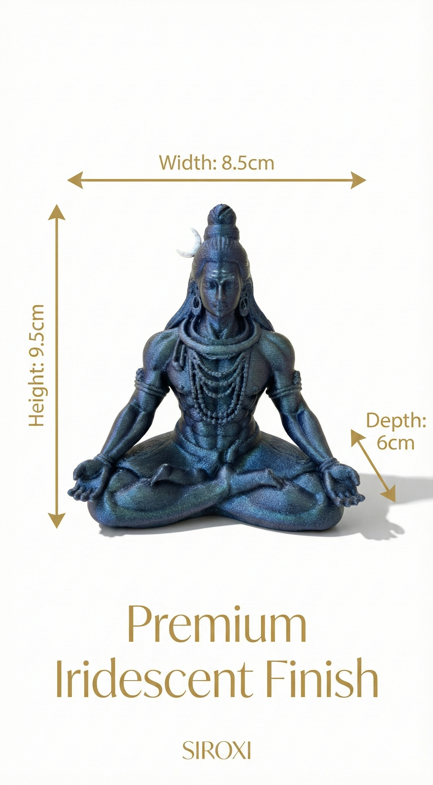 Premium 3D Printed Iridescent Blue Shiva Idol | Luxury Home Decor - 9.5cm Lord Shiva Statue for Pooja, Office Desk, Car Dashboard