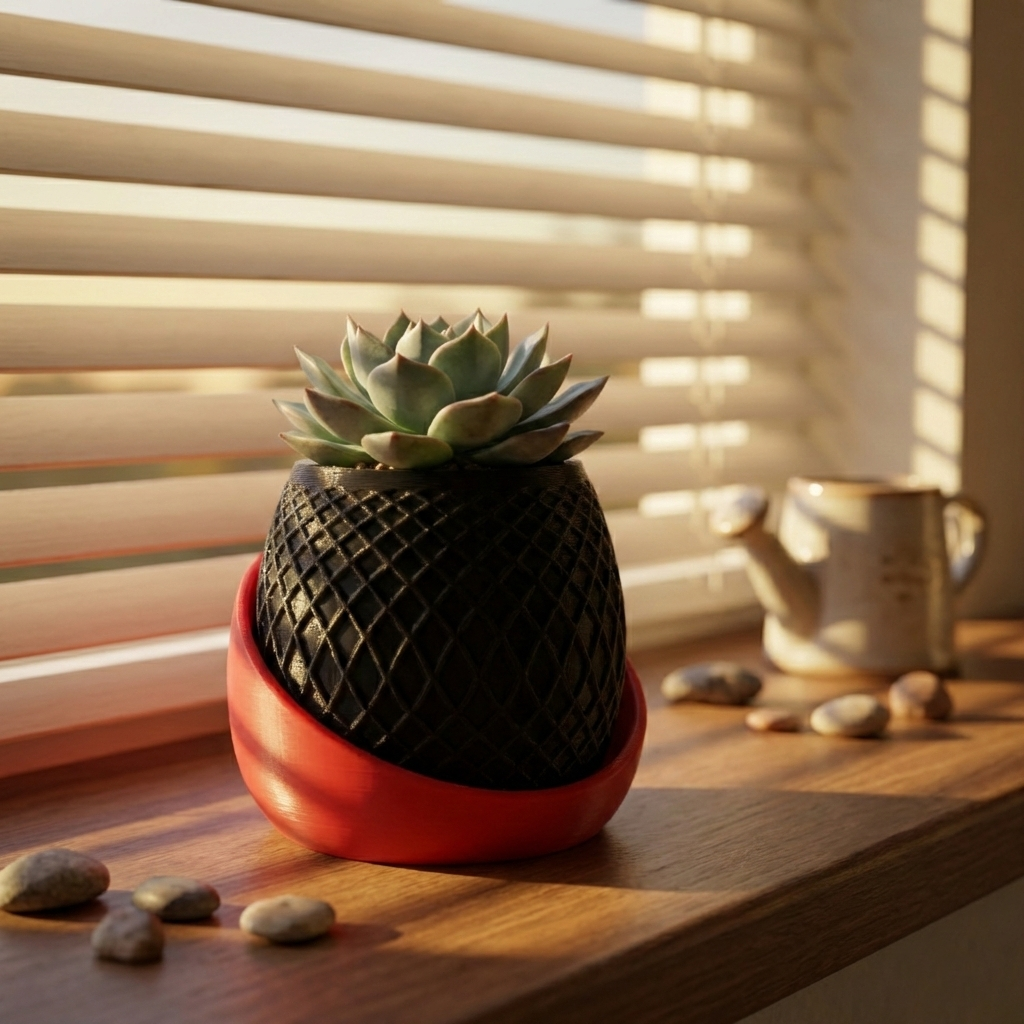 Premium 3D Printed Geometric Succulent Planter Set of 2 | Modern Mini Pots – Choose Red/White or Black/Red (Plants Not Included)