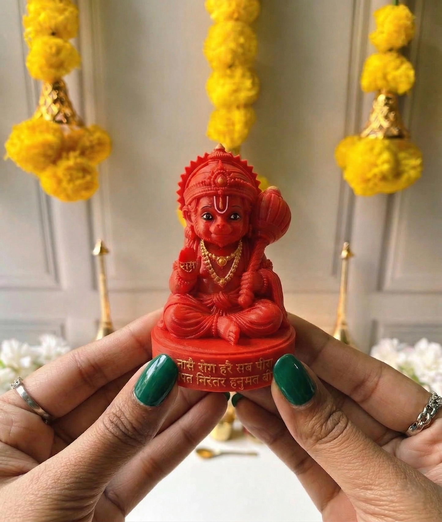 Premium 3D Printed Red Hanuman Idol - Luxury Home Decor, 8cm Lord Hanuman Statue for Pooja, Office Desk, Car Dashboard