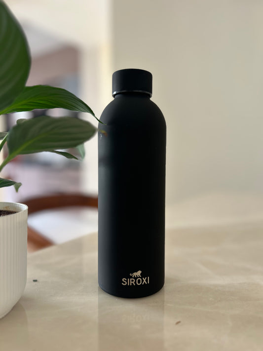 SIROXI Stainless Steel Water Bottle 500 ml – Leakproof, Dishwasher Safe, Matte Black Everyday Bottle for Office, Gym & Travel