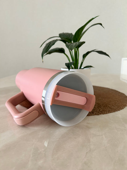 1200 ml Stainless Steel Travel Mug with Handle – Large Capacity Insulated Cup with Sliding Lid for Coffee, Tea & Water (Black, Off White, Pastel Pink)