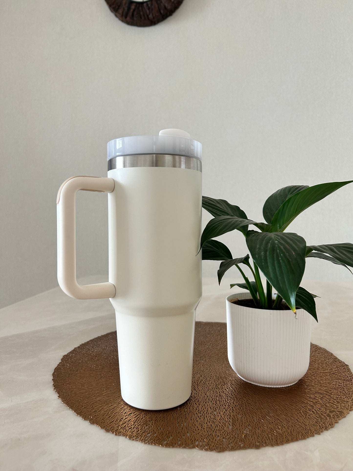 1200 ml Stainless Steel Travel Mug with Handle – Large Capacity Insulated Cup with Sliding Lid for Coffee, Tea & Water (Black, Off White, Pastel Pink)