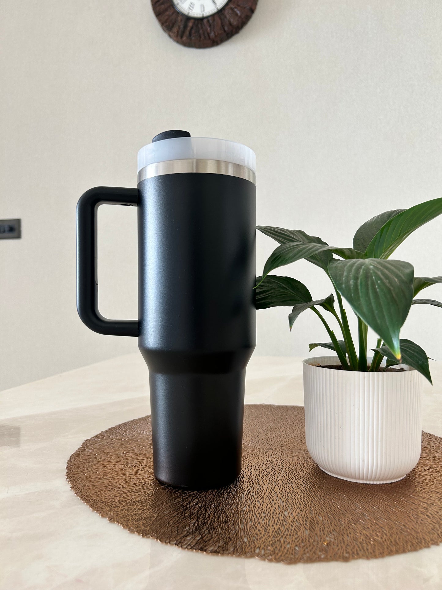 1200 ml Stainless Steel Travel Mug with Handle – Large Capacity Insulated Cup with Sliding Lid for Coffee, Tea & Water (Black, Off White, Pastel Pink)