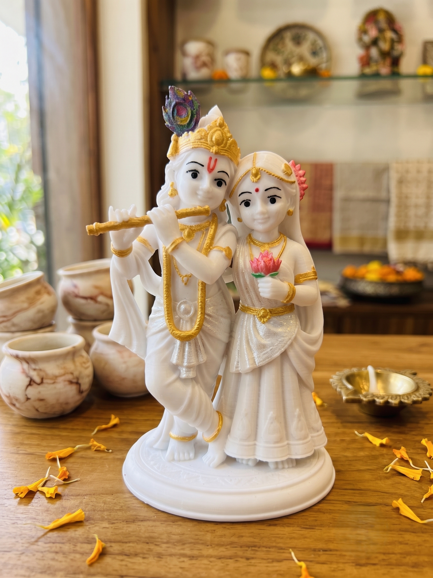 Premium 3D Printed Radha Krishna Idol - Luxury Home Decor, 12 cm Idol for Pooja, Office Desk, Car Dashboard