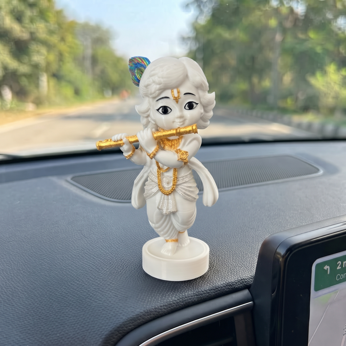 Premium 3D Printed Krishna Idol - Luxury Home Decor, 8cm Lord Krishna Statue for Pooja, Office Desk, Car Dashboard