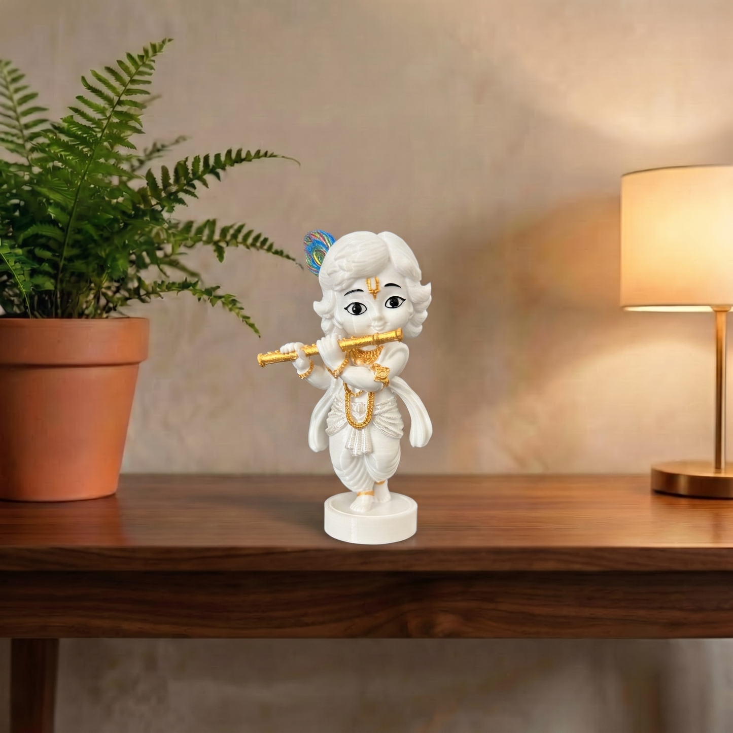 Premium 3D Printed Krishna Idol - Luxury Home Decor, 8cm Lord Krishna Statue for Pooja, Office Desk, Car Dashboard