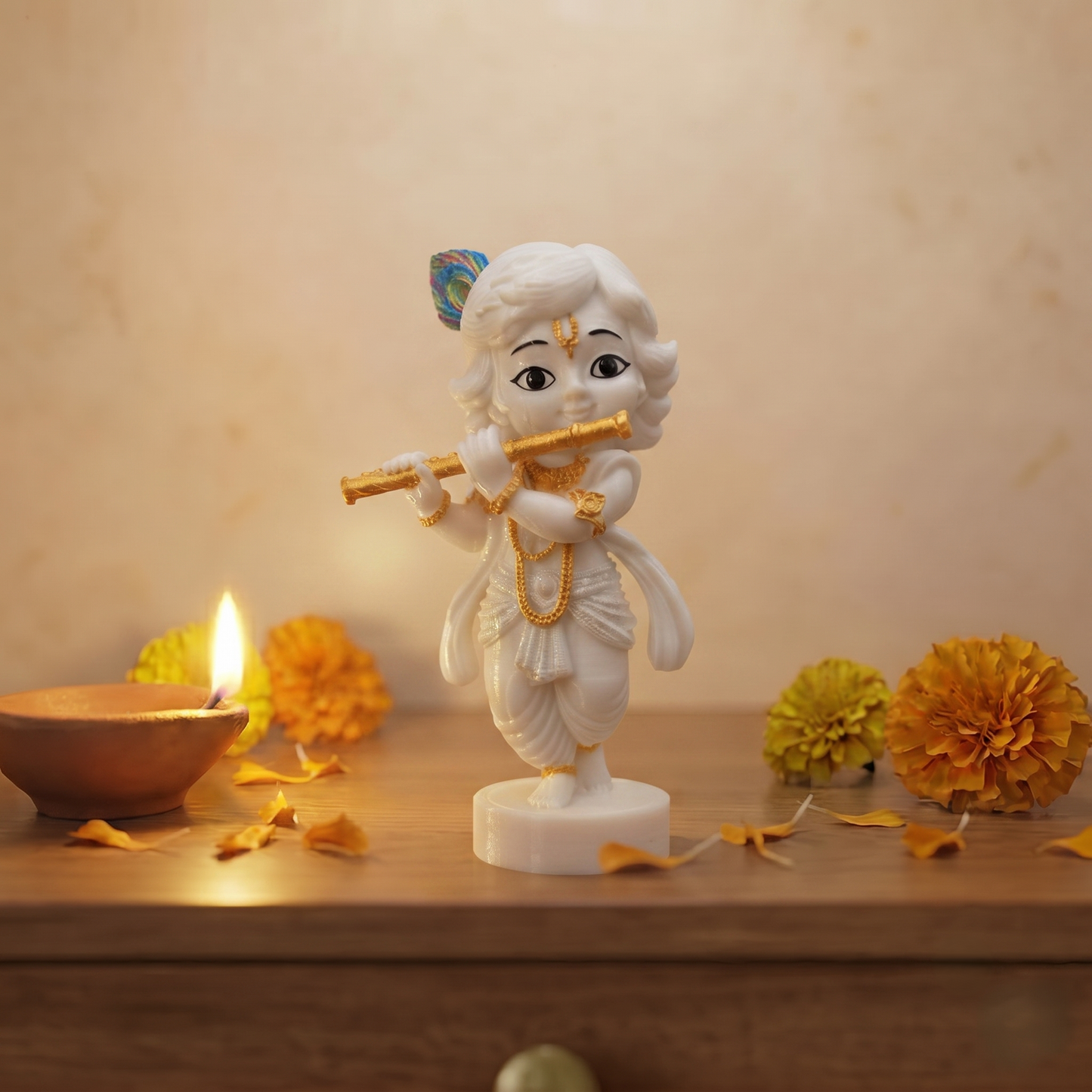 Premium 3D Printed Krishna Idol - Luxury Home Decor, 8cm Lord Krishna Statue for Pooja, Office Desk, Car Dashboard