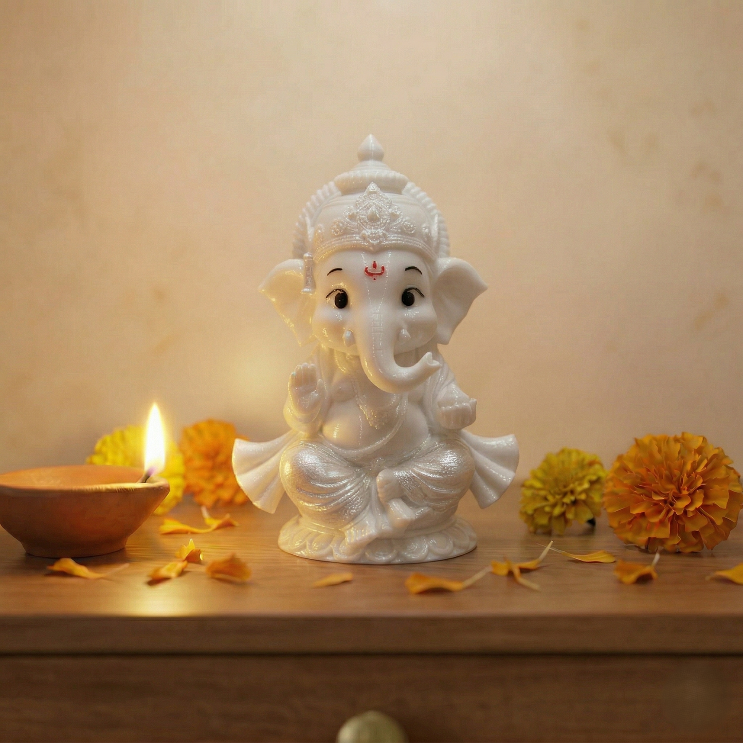 Premium 3D Printed Ganesha Idol | Luxury Home Decor - 8cm Lord Ganesha Statue for Pooja, Office Desk, Car Dashboard