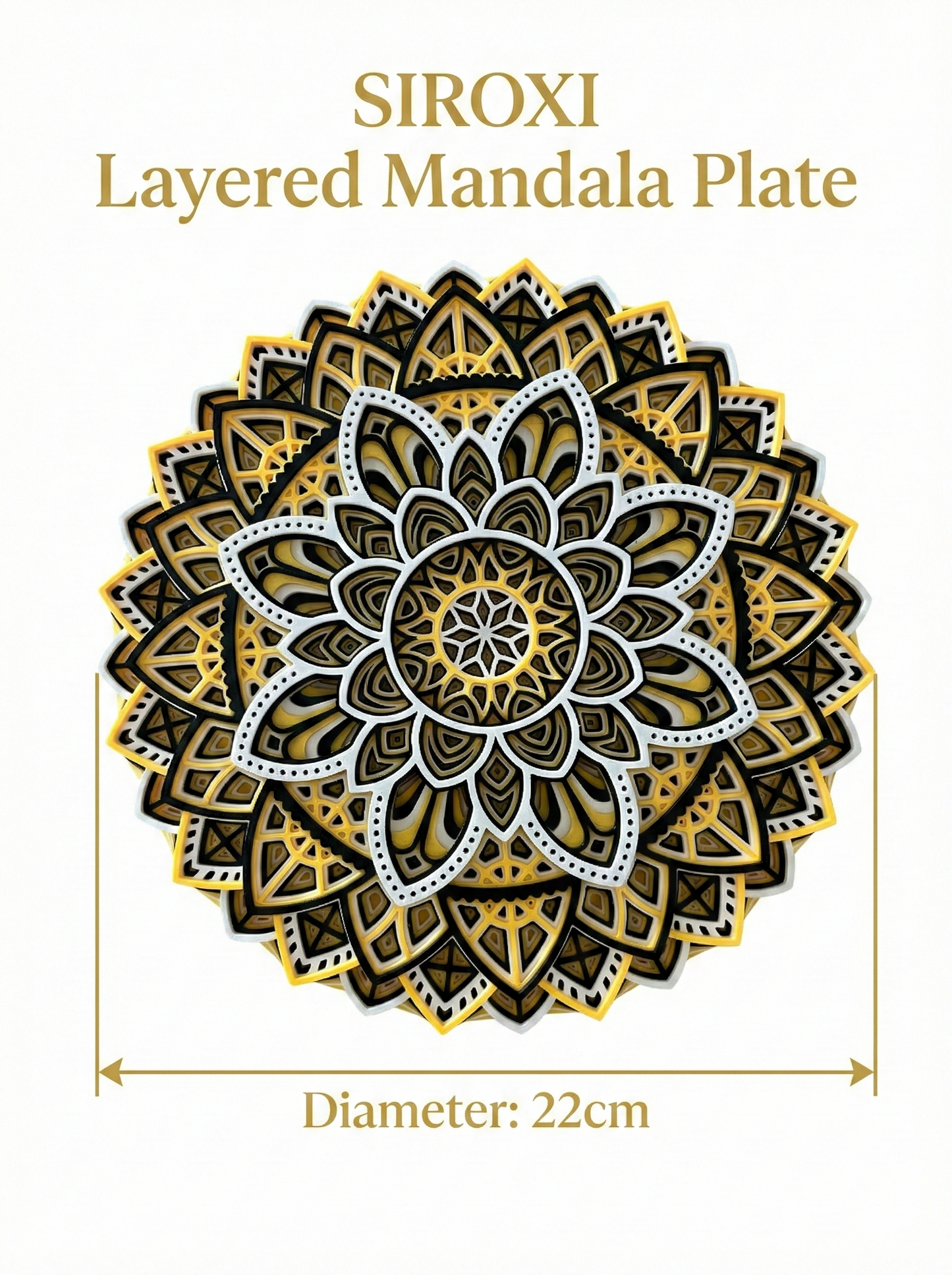 Premium 3D Printed Gold Mandala Wall Decor | Layered Mandala Plate 22cm Diameter – Modern Home Accent