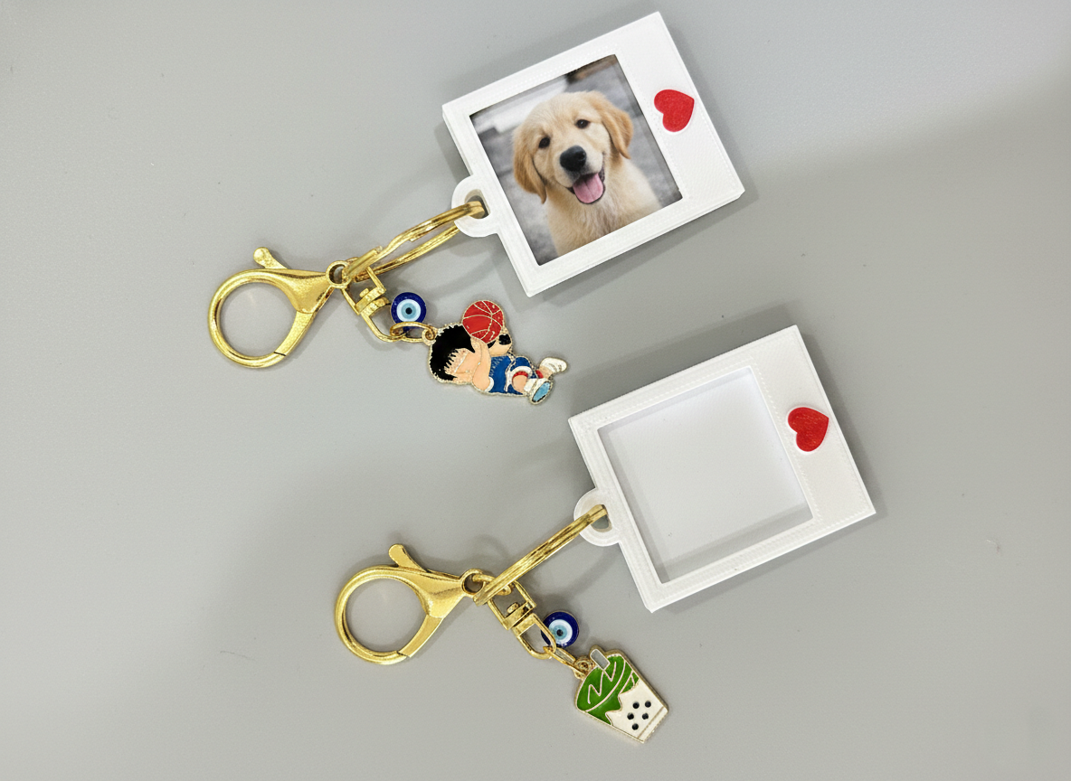 Personalized Polaroid‑Style Photo Keyring with Charm – Custom Couple Gift