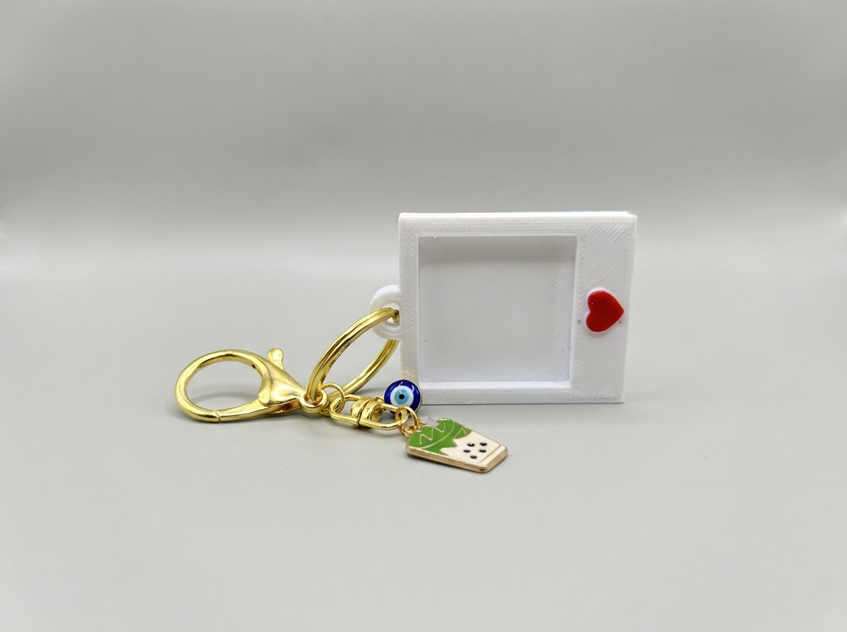 Personalized Polaroid‑Style Photo Keyring with Charm – Custom Couple Gift