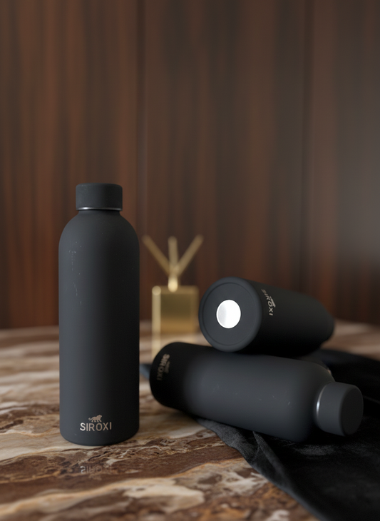 SIROXI Stainless Steel Water Bottle 500 ml – Leakproof, Dishwasher Safe, Matte Black Everyday Bottle for Office, Gym & Travel