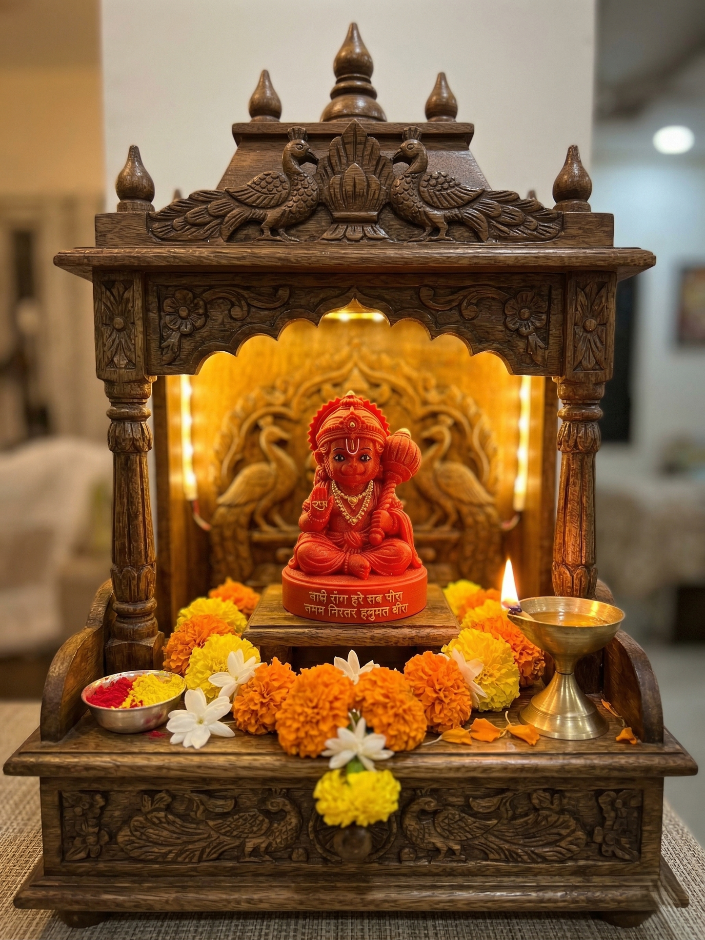 Premium 3D Printed Red Hanuman Idol - Luxury Home Decor, 8cm Lord Hanuman Statue for Pooja, Office Desk, Car Dashboard