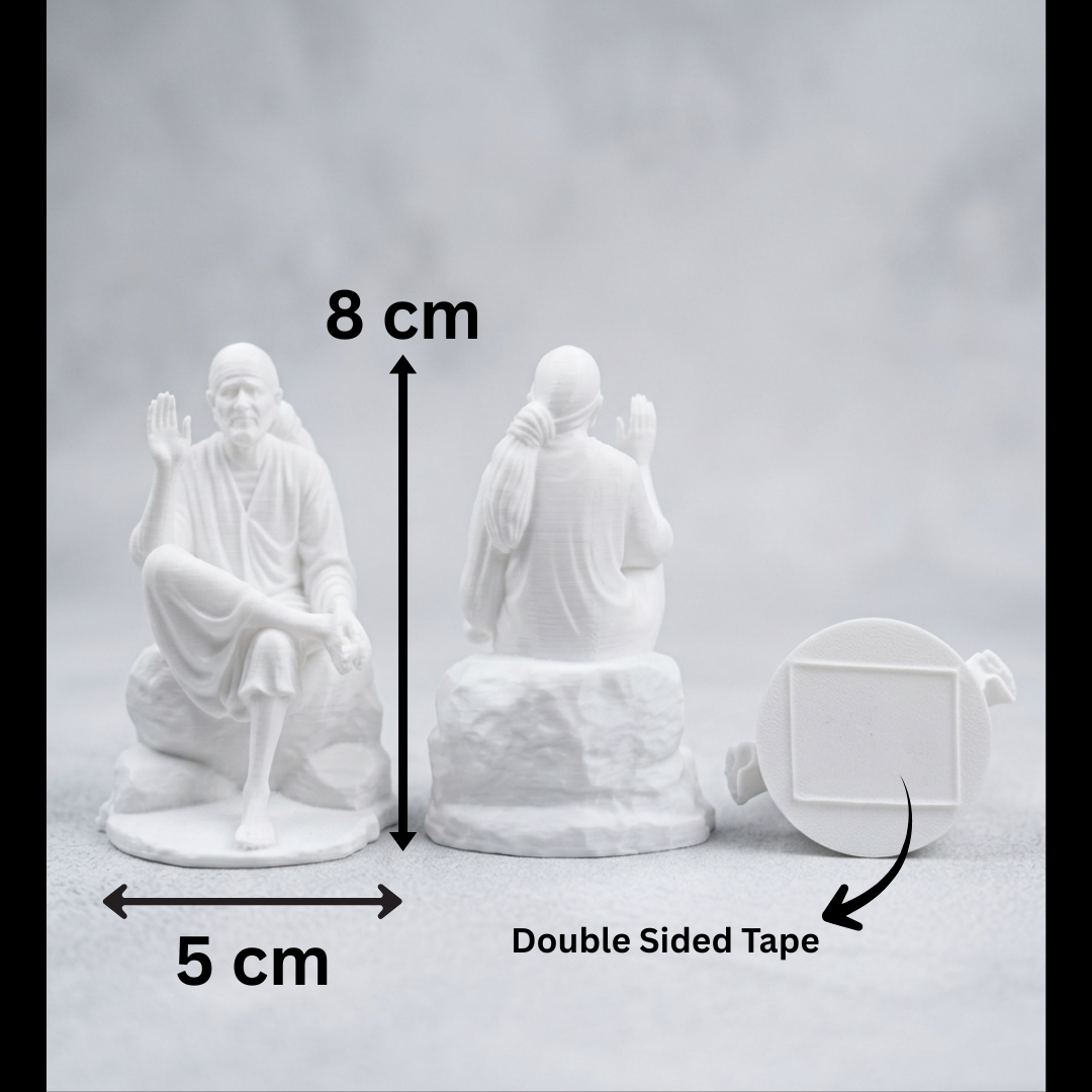 Premium 3D Printed Sai Baba Idol - Luxury Home Decor, 8 cm Idol for Pooja, Office Desk, Car Dashboard