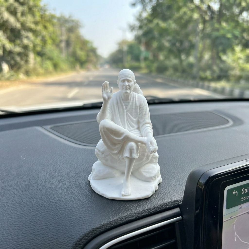 Premium 3D Printed Sai Baba Idol - Luxury Home Decor, 8 cm Idol for Pooja, Office Desk, Car Dashboard