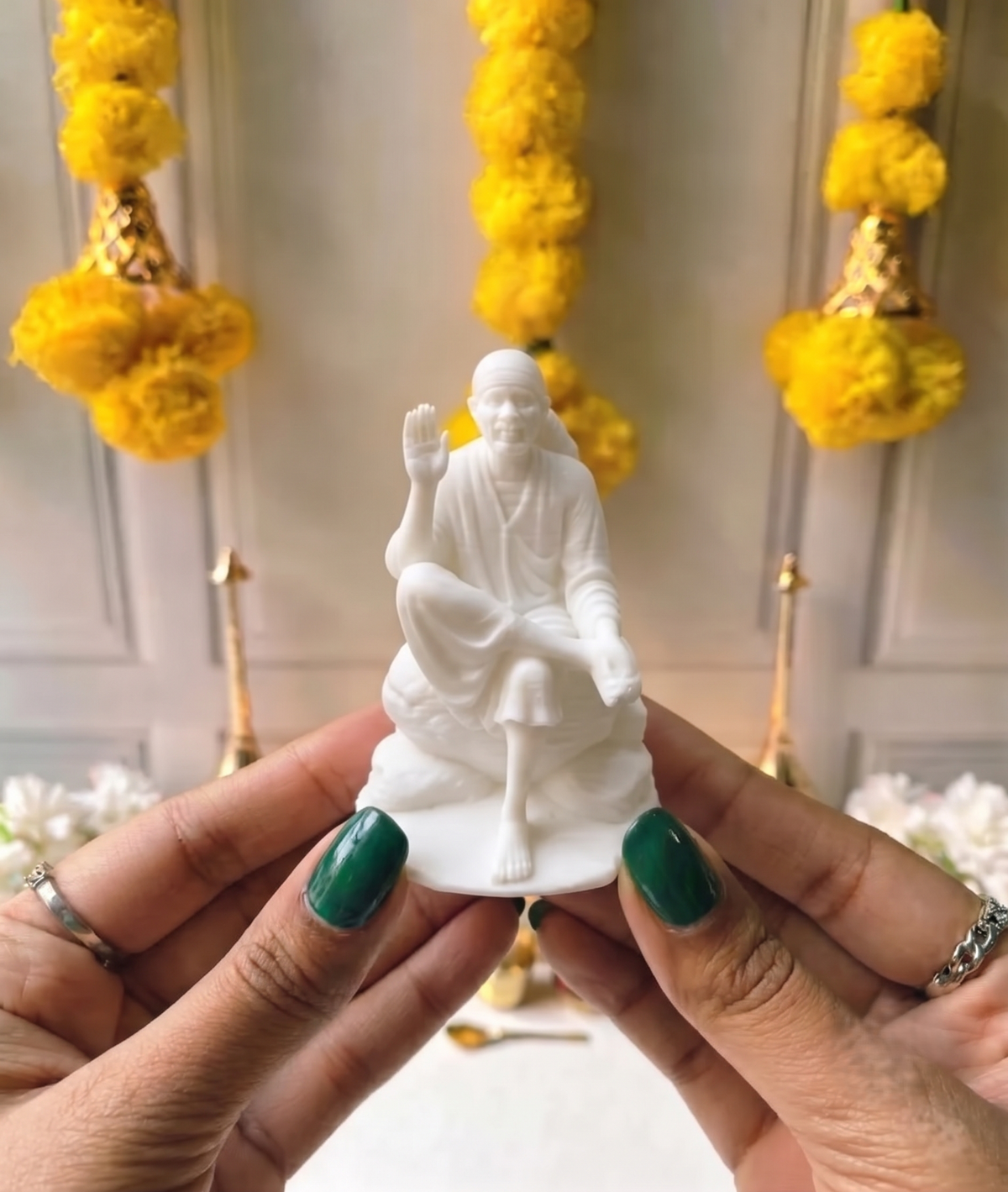 Premium 3D Printed Sai Baba Idol - Luxury Home Decor, 8 cm Idol for Pooja, Office Desk, Car Dashboard