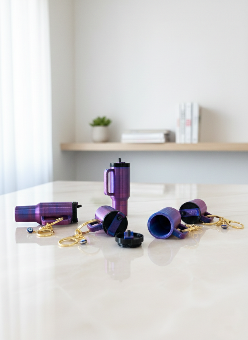 Vibrant 3D Printed Tumbler Keychains – Choose Your Color (Green, Purple, Red) – Cute Bag & Key Accessory