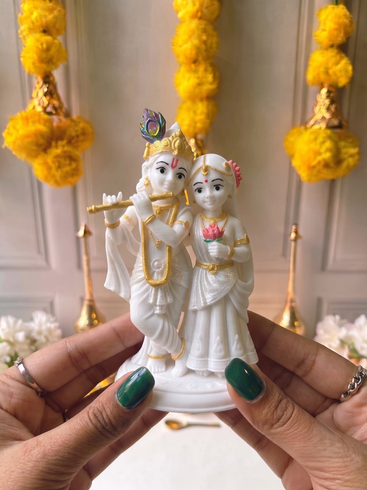 Premium 3D Printed Radha Krishna Idol - Luxury Home Decor, 12 cm Idol for Pooja, Office Desk, Car Dashboard