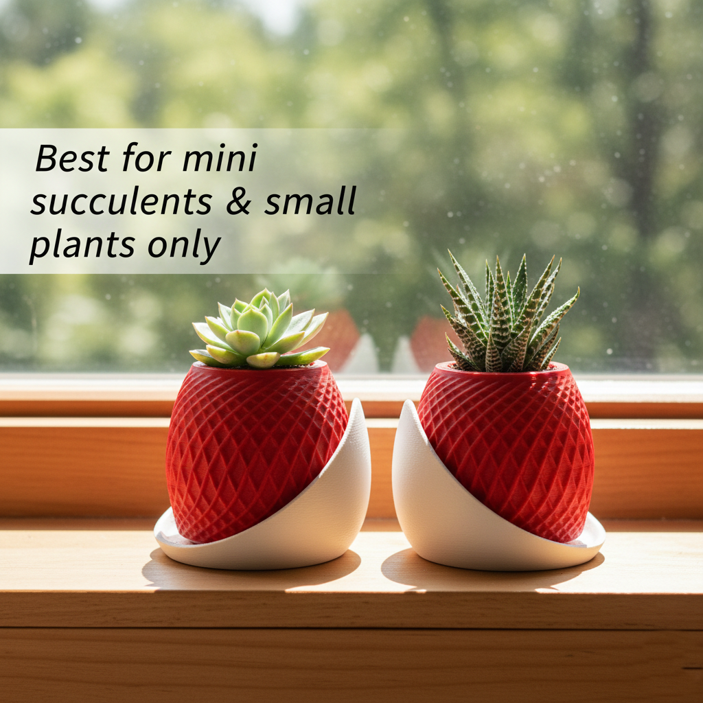 Premium 3D Printed Geometric Succulent Planter Set of 2 | Modern Mini Pots – Choose Red/White or Black/Red (Plants Not Included)